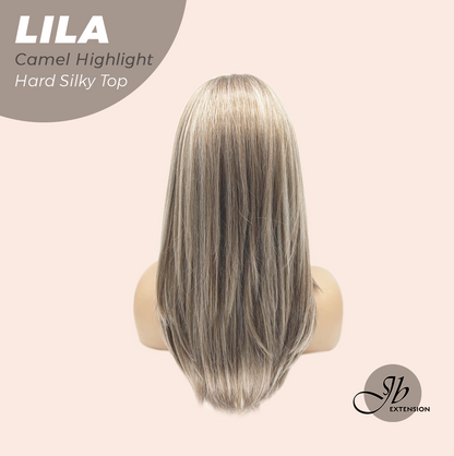 JBEXTENSION 20 Inches Scalpiana Camel Highlight Wolf Cut 3.5X4 Hard Silky Top Natural Scalp Effect Wig With Bangs LILA CAMEL HIGHLIGHT