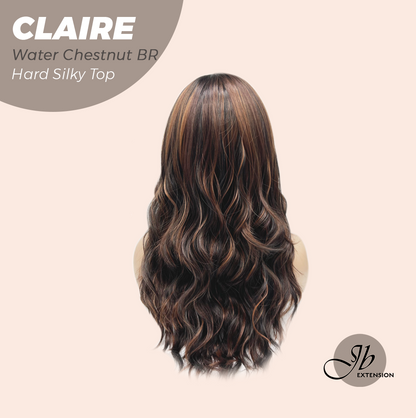 JBEXTENSION 22 Inches Scalpiana Water Chestnut Brown 3.5X4 Hard Silky Top Natural Scalp Effect Women Wig with Bangs CLAIRE SILKY TOP - WATER CHESTNUT BROWN
