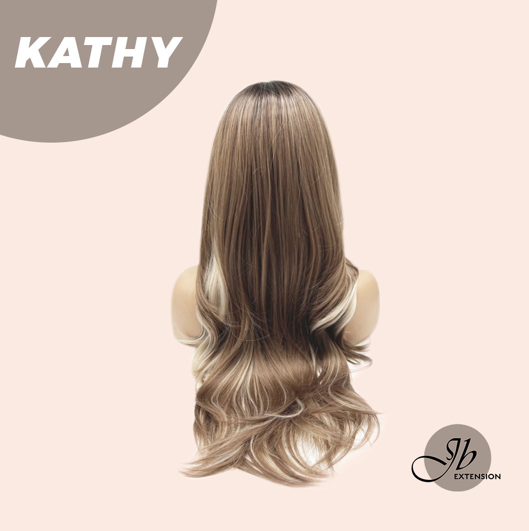 JBEXTENSION 26 Inches Long Curly Brown with Blonde Highlight Wig KATHY