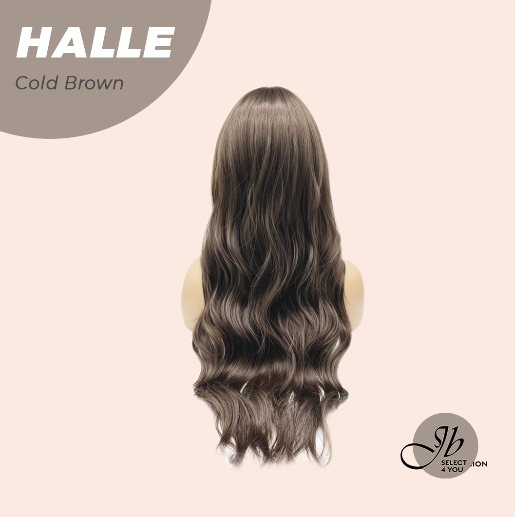 JBEXTENSION 27 Inches Long Wave Cold Brown Wig with Bangs HALLE COLD BROWN