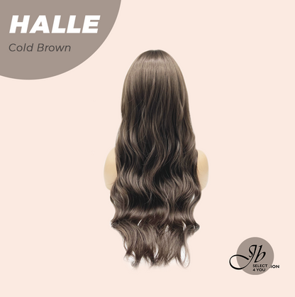 JBEXTENSION 27 Inches Long Wave Cold Brown Wig with Bangs HALLE COLD BROWN