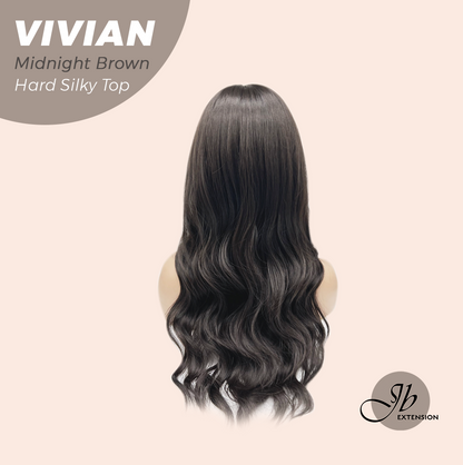 JBEXTENSION 24 Inches Scalpiana Midnight Brown(Black/Brown) Wave 3.5X4 Hard Silky Top Natural Scalp Effect Wig VIVIAN MIDNIGHT BROWN