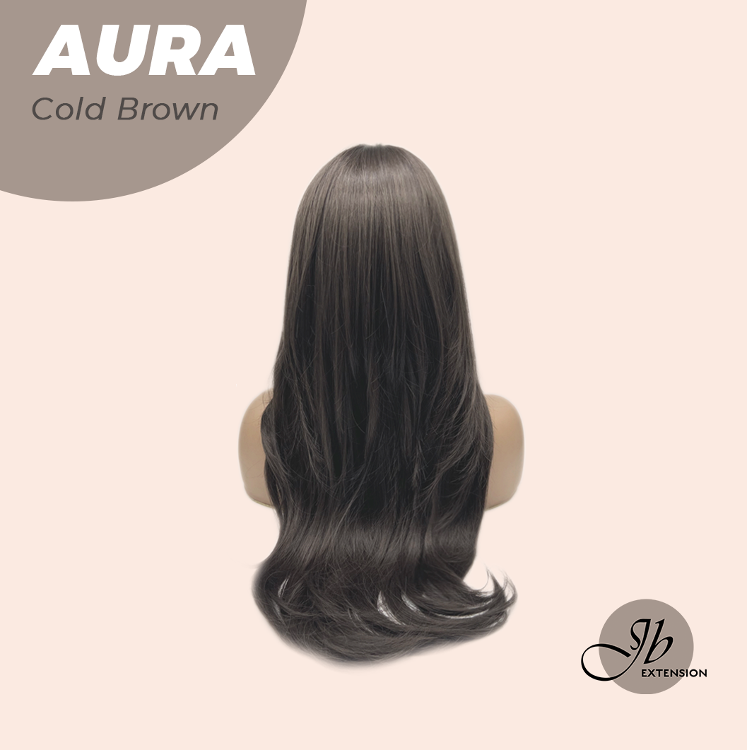 JBEXTENSION 26 Inches Long Cold Brown Wig with Bangs AURA COLD BROWN