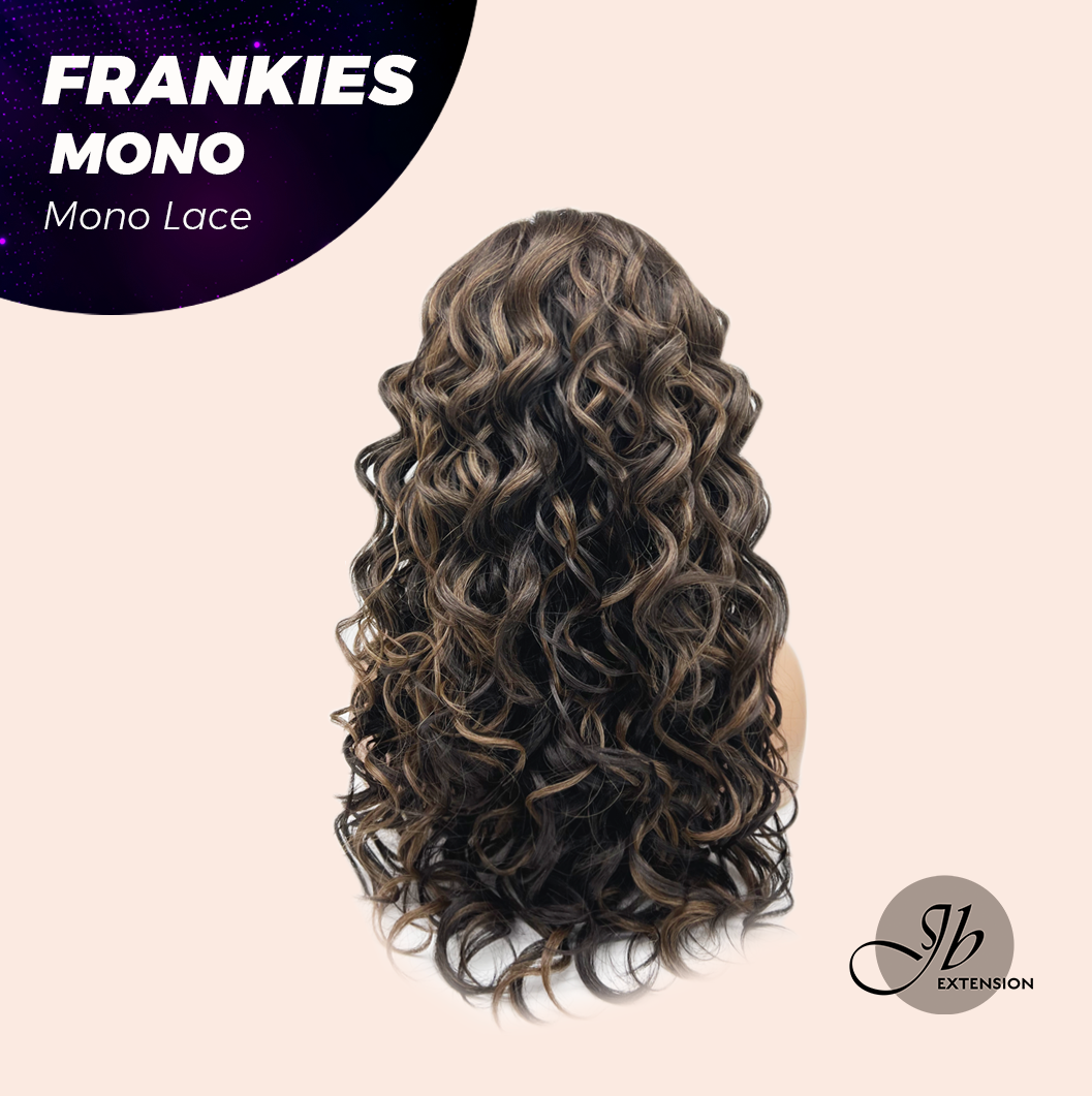 JBEXTENSION FRANKIES MONO Monofilament Handmade Wig 6X5 Full Monofilament Hand Tied Top Wig 19 Inches Dark Brown Highlight Curly Mono Lace Handmade Futura Fiber Glueless Black Sapphire Wig FRANKIES MONO【BENDY EAR TABS】