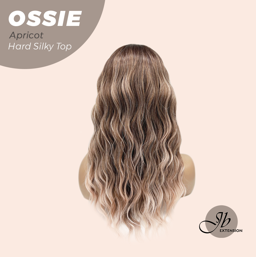 JBEXTENSION 22 Inches Scalpiana Long Wave Apricot 3.5X4 Hard Silky Top Natural Scalp Effect Wig with Bangs OSSIE APRICOT