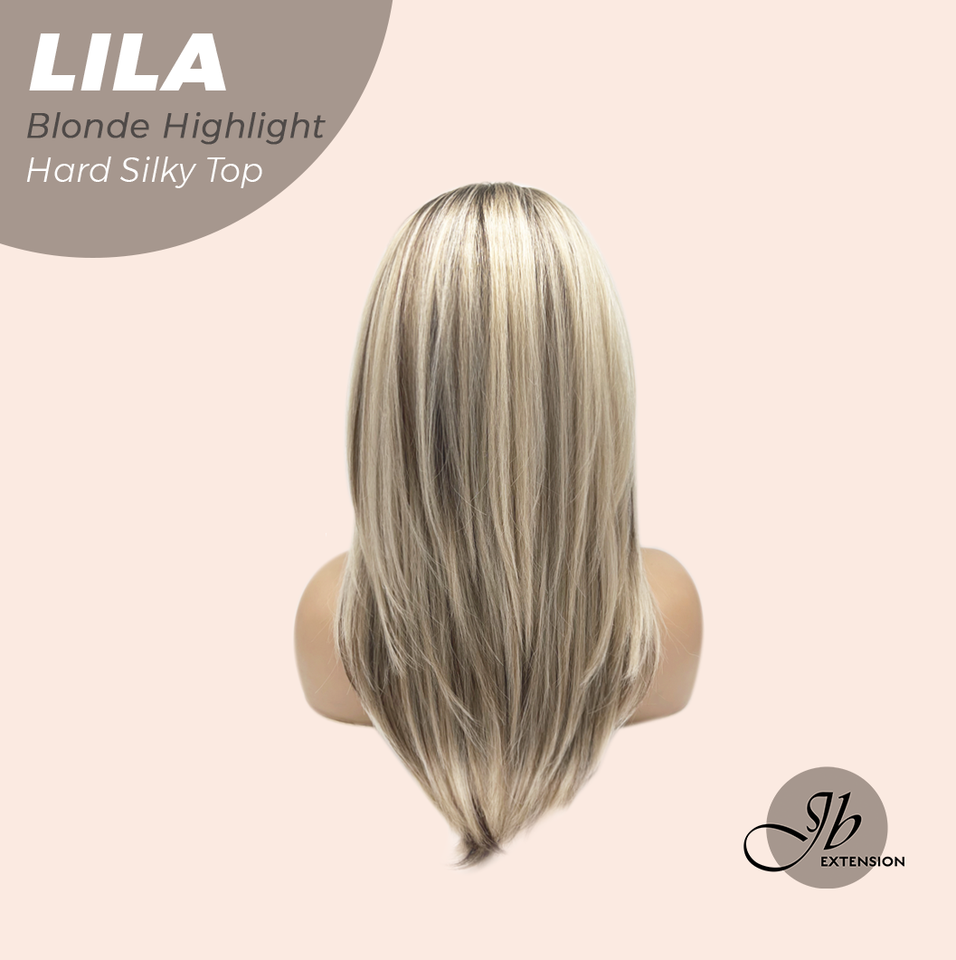 JBEXTENSION 20 Inches Scalpiana Blonde Highlight Wolf Cut 3.5X4 Hard Silky Top Natural Scalp Effect Wig With Bangs LILA BLONDE HIGHLIGHT