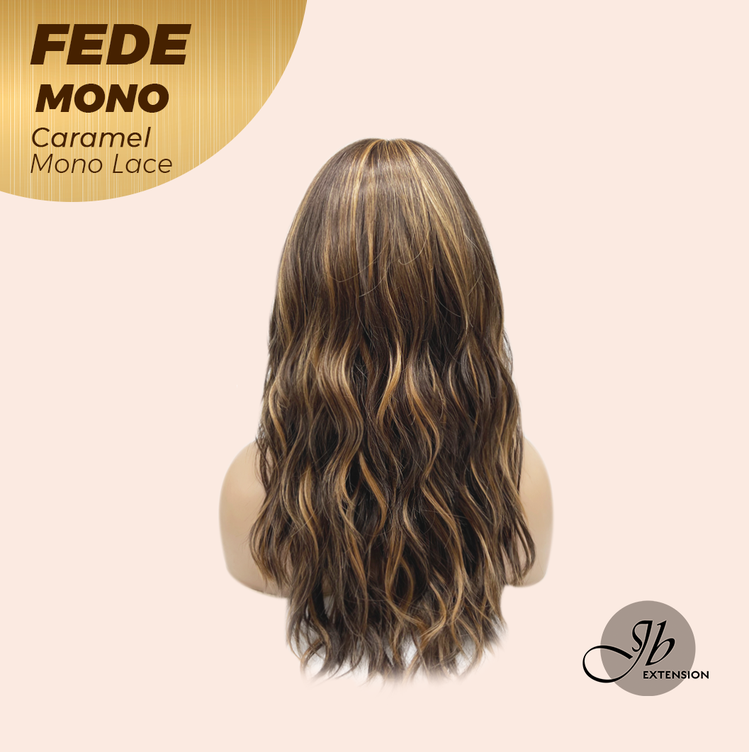 JBEXTENSION FEDE MONO Full Monofilament Handmade Full Lace Full Hand Tied Wig 19 Inches Wave Caramel Mono Lace Handmade Futura Fiber Wig with Anti-slip Silicone Strips Glueless Wig FEDE MONO - CARAMEL【BENDY EAR TABS】