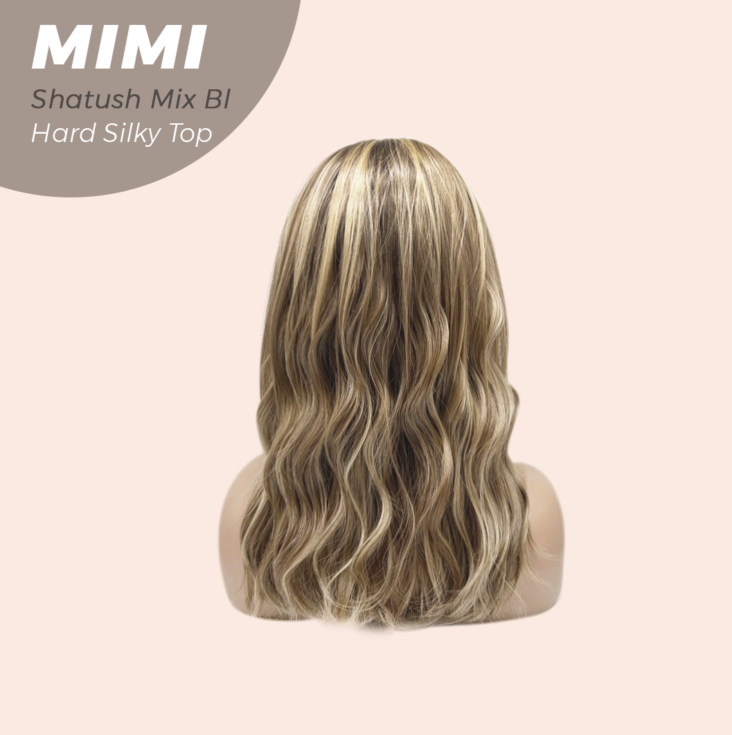 JBEXTENSION 16 Inches Scalpiana 3.5X4 Hard Silky Top Natural Scalp Effect Shatush Mix Blonde Body Wave Wig with Bangs Wig MIMI SILK TOP - SHATUSH MIX BLONDE