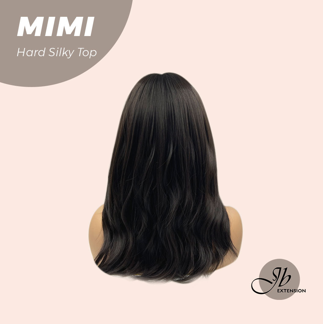 JBEXTENSION 16 Inches Scalpiana 3.5X4 Hard Silky Top Natural Scalp Effect Midnight Brown(Black/Brown) Body Wave Wig with Bangs Wig MIMI SILK TOP - MIDNIGHT BROWN