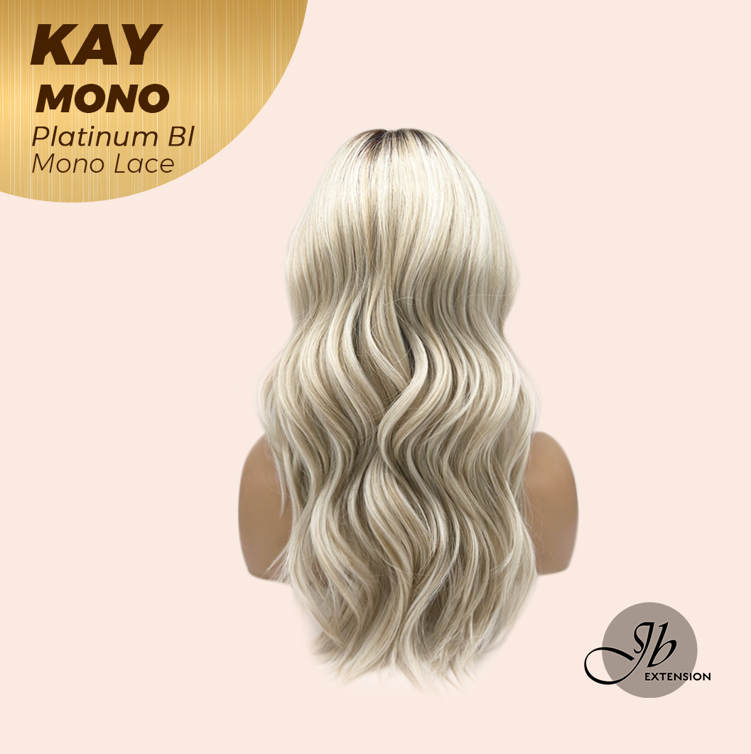 JBEXTENSION KAY MONO Full Monofilament Handmade Full Lace Full Hand Tied Wig 19 Inches Platinum Blonde Mono Lace Handmade Futura Fiber Wig with Anti-slip Silicone Strips Glueless Wig KAY MONO - PLATINUM BLONDE【BENDY EAR TABS】