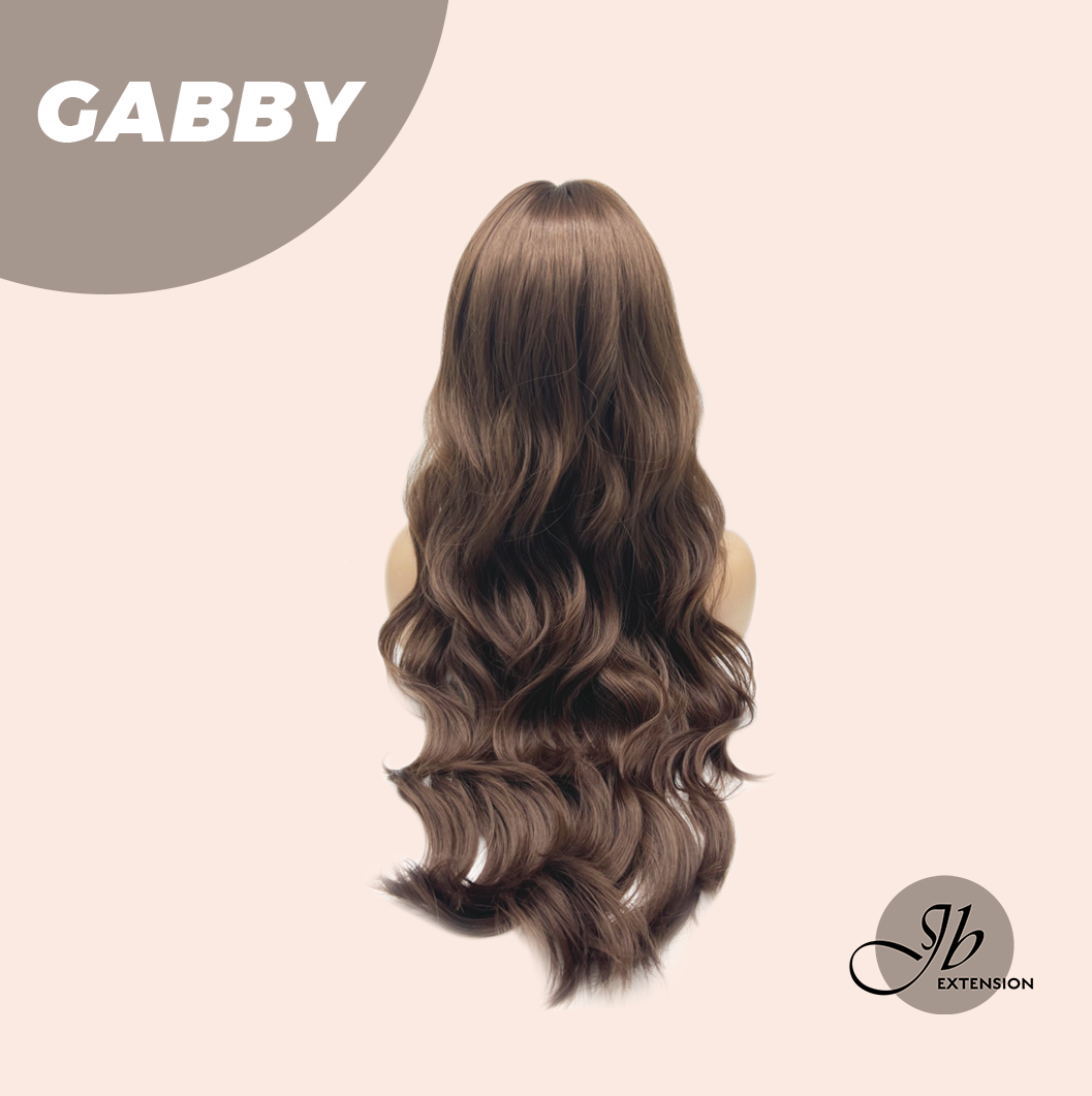 JBEXTENSION 27 Inches Long Curly Mocha Brown Wig With Bangs GABBY