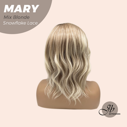 JBEXTENSION 14 Inches Mix Blonde Pre-Cut Side Part Snowflake Lace Frontlace Glueless Wig MARY MIX BLONDE【BENDY EAR TABS】- M/L