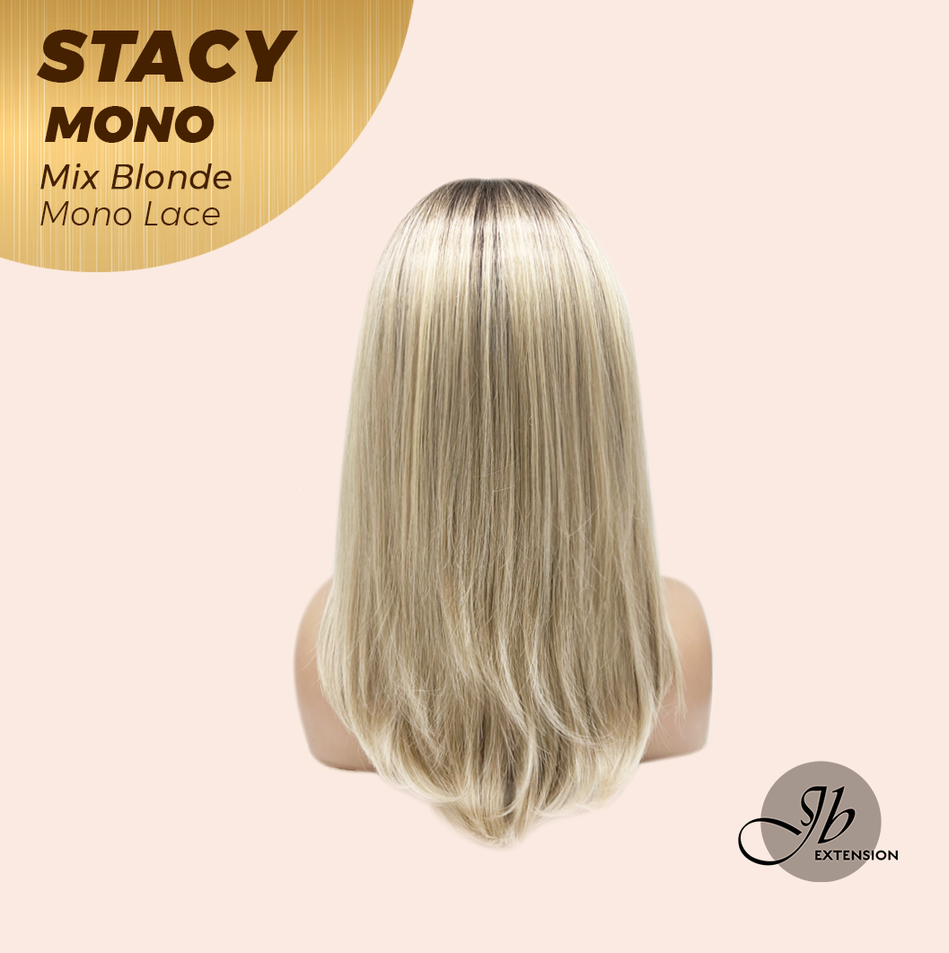 JBEXTENSION STACY MONO Monofilament Handmade Wig 6X5 Full Monofilament Hand Tied Top Wig 18 Inches Mix Blonde Mono Lace Wig with Anti-slip Silicone Strips Glueless Wig STACY MONO - MIX BLONDE【BENDY EAR TABS】