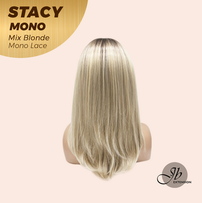 JBEXTENSION STACY MONO Monofilament Handmade Wig 6X5 Full Monofilament Hand Tied Top Wig 18 Inches Mix Blonde Mono Lace Wig with Anti-slip Silicone Strips Glueless Wig STACY MONO - MIX BLONDE【BENDY EAR TABS】