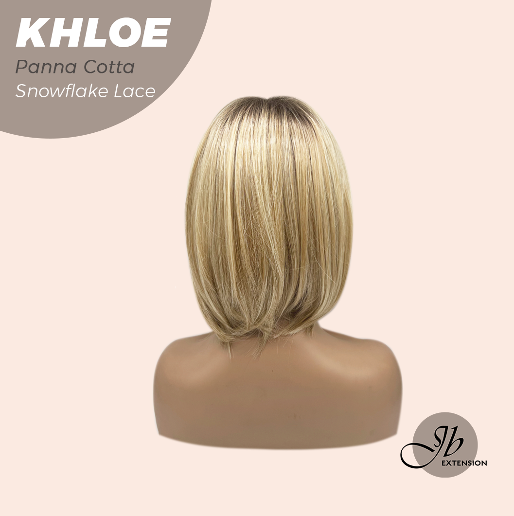 JBEXTENSION 12 Inches Bob Cut Panna Cotta Pre-Cut Snowflake Lace Frontlace Glueless Wig KHLOE PANNA COTTA【PERMATEASE】【BENDY EAR TABS】- M/L