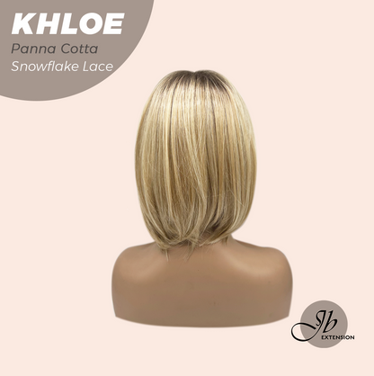 JBEXTENSION 12 Inches Bob Cut Panna Cotta Pre-Cut Snowflake Lace Frontlace Glueless Wig KHLOE PANNA COTTA【PERMATEASE】【BENDY EAR TABS】- M/L