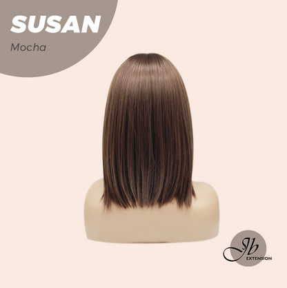 JBEXTENSION 14 Inches Short Bob Cut Mocha Wig with Bangs SUSAN MOCHA