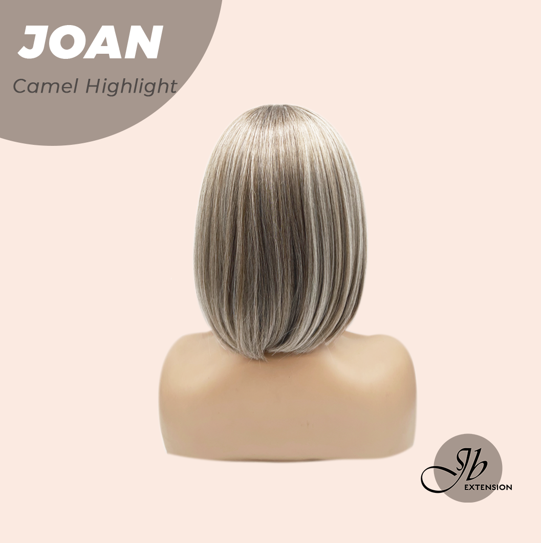 JBEXTENSION 10 Inches Bob Cut Camel Highlight Wig with Bangs JOAN CAMEL HIGHLIGHT