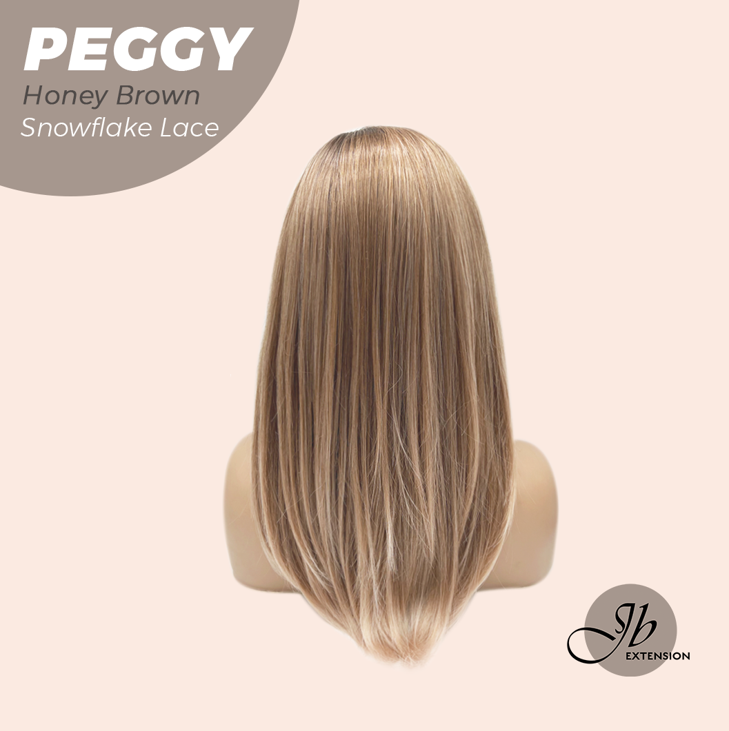 JBEXTENSION 19 Inches Long Straight Honey Brown Pre-Cut Side Part Snowflake Lace Frontlace Glueless Wig PEGGY HONEY BROWN【BENDY EAR TABS】