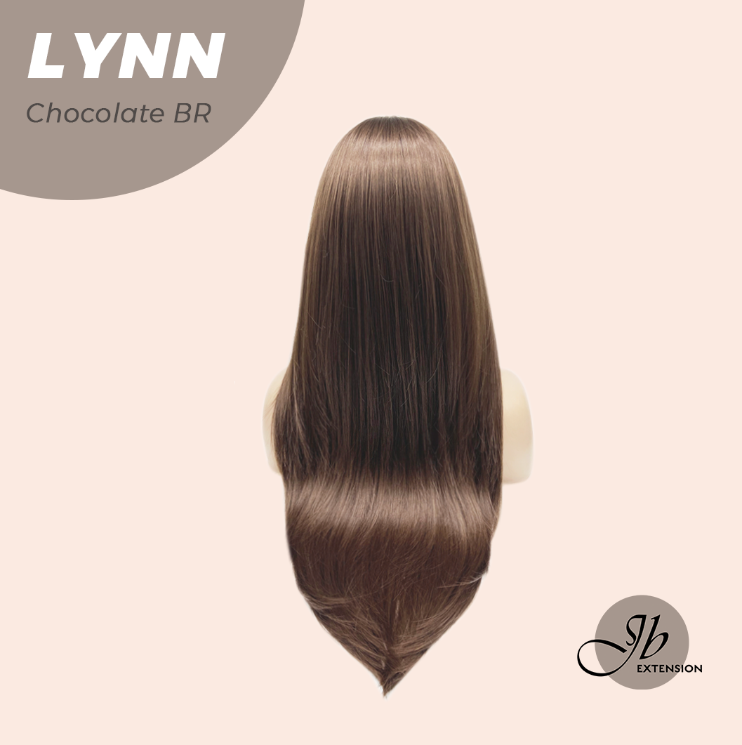 JBEXTENSION 28 Inches Long Straight Chocolate Brown Wig with Bangs LYNN CHOCOLATE BROWN