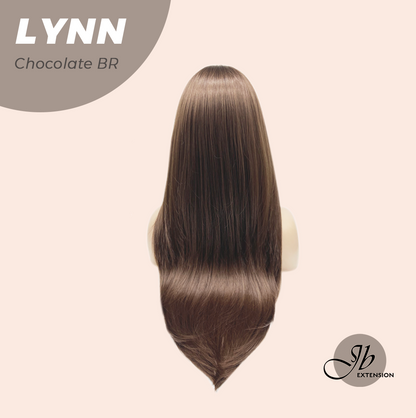 JBEXTENSION 28 Inches Long Straight Chocolate Brown Wig with Bangs LYNN CHOCOLATE BROWN