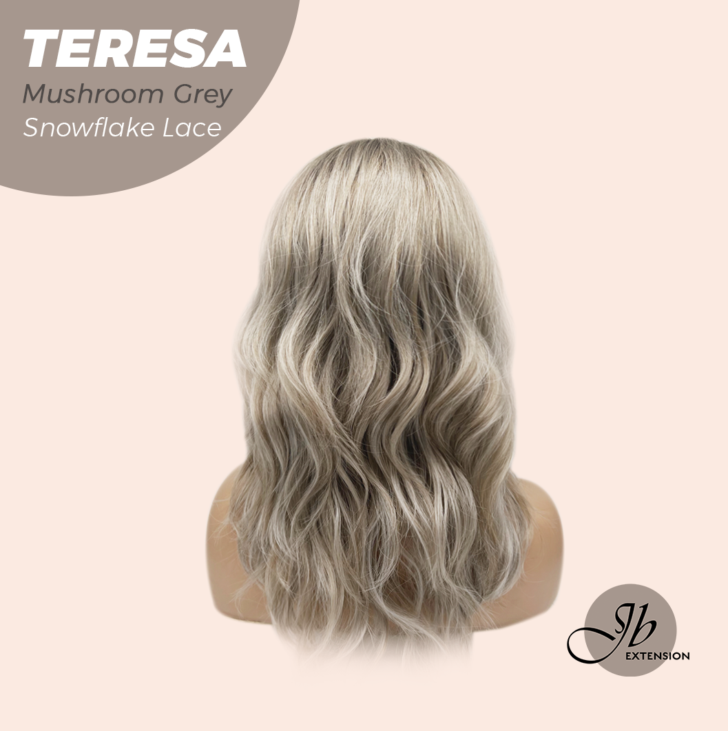 JBEXTENSION 18 Inches Mushroom Grey Pre-Cut Snowflake Lace Frontlace Glueless Wig TERESA MUSHROOM GREY【PERMATEASE】【BENDY EAR TABS】- M/L