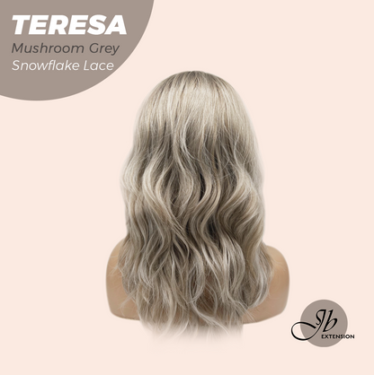 JBEXTENSION 18 Inches Mushroom Grey Pre-Cut Snowflake Lace Frontlace Glueless Wig TERESA MUSHROOM GREY【PERMATEASE】【BENDY EAR TABS】- M/L