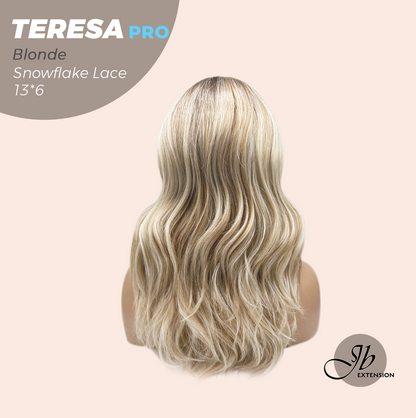 JBEXTENSION 18 Inches Blonde Pre-Cut 13X6 Free Part Snowflake Lace Frontlace Glueless Wig TERESA PRO - BLONDE【BENDY EAR TABS】