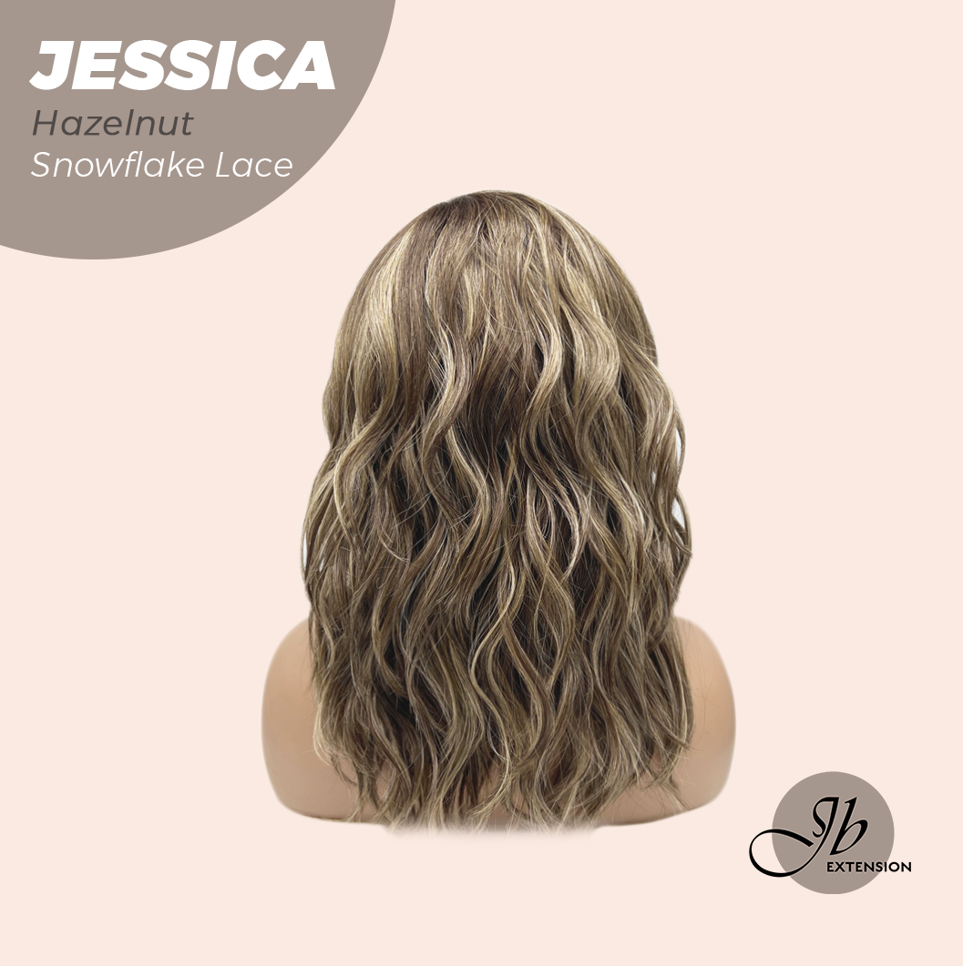 JBEXTENSION 16 Inches Hazelnut Curly Pre-Cut Side Part Snowflake Lace Frontlace Glueless Wig JESSICA HAZELNUT【BENDY EAR TABS】