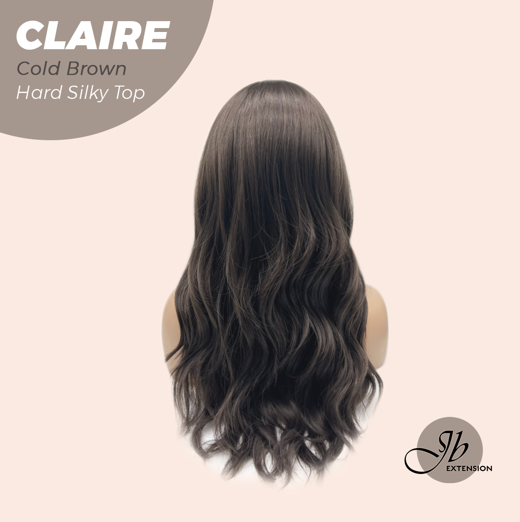 JBEXTENSION 22 Inches Scalpiana Cold Brown 3.5X4 Hard Silky Top Natural Scalp Effect Women Wig with Bangs CLAIRE SILKY TOP - COLD BROWN