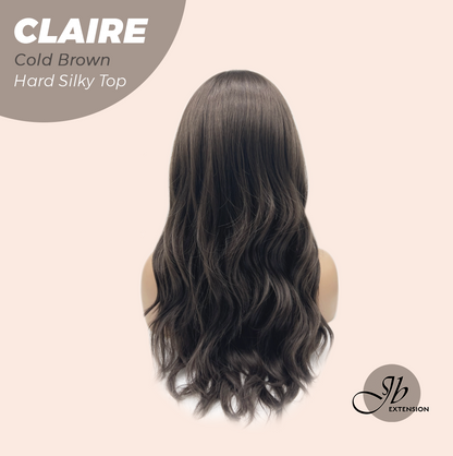 JBEXTENSION 22 Inches Scalpiana Cold Brown 3.5X4 Hard Silky Top Natural Scalp Effect Women Wig with Bangs CLAIRE SILKY TOP - COLD BROWN