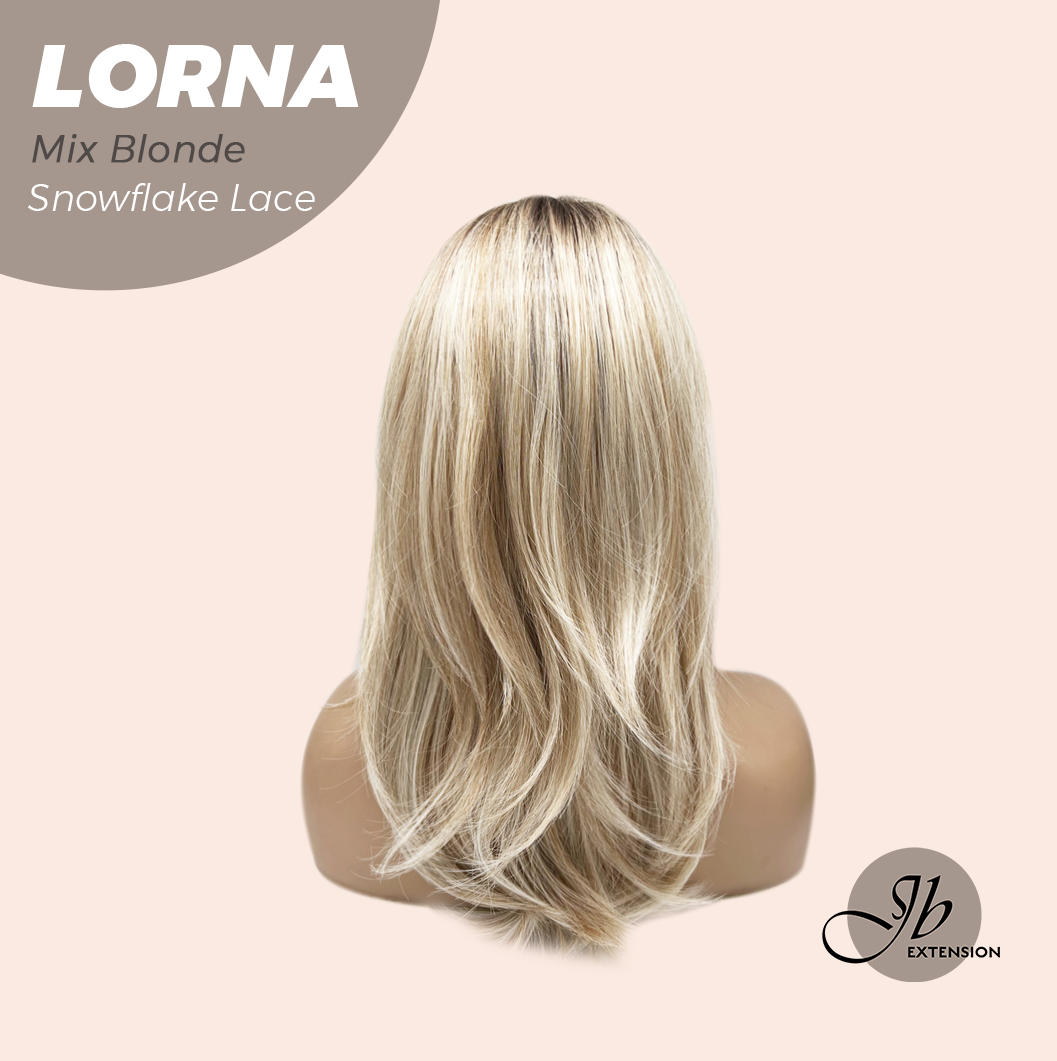 [FINAL SALE] JBEXTENSION 18 Inches Mix Blonde Curly Pre-Cut Snowflake Lace Frontlace Glueless Wig LORNA SNOWFLAKE MIX BLONDE【PERMATEASE】【BENDY EAR TABS】- M/L