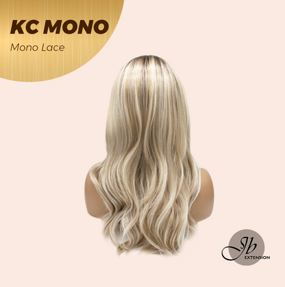JBEXTENSION KC MONO Monofilament Handmade Wig 6X5 Full Monofilament Hand Tied Top Wig 18 Inches Curly Mix Blonde Mono Lace Wig with Anti-slip Silicone Strips Glueless Wig KC MONO【BENDY EAR TABS】