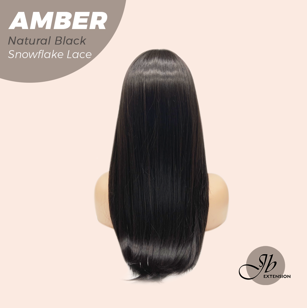 JBEXTENSION 21 Inches Straight Natural Black Pre-Cut Arc Snowflake Lace Frontlace Glueless Wig AMBER NATURAL BLACK【BENDY EAR TABS】