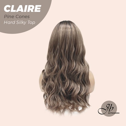 JBEXTENSION 22 Inches Scalpiana Pine Cones 3.5X4 Hard Silky Top Natural Scalp Effect Women Wig with Bangs CLAIRE SILKY TOP - PINE CONES