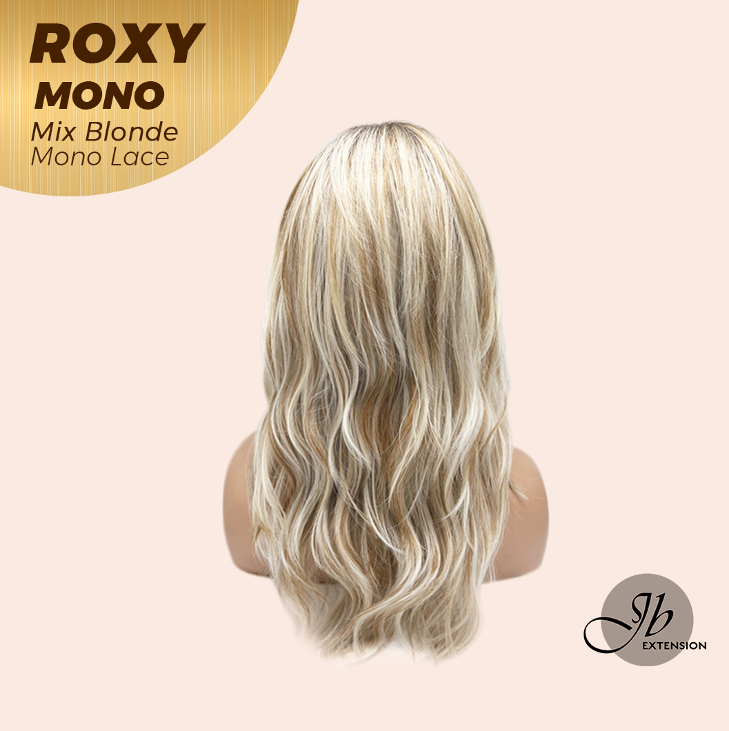 JBEXTENSION ROXY MONO Full Monofilament Handmade Full Lace Full Hand Tied Wig 19 Inches Mix Blonde Mono Lace Handmade Futura Fiber Wig with Anti-slip Silicone Strips Glueless Wig ROXY MONO - MIX BLONDE【BENDY EAR TABS】