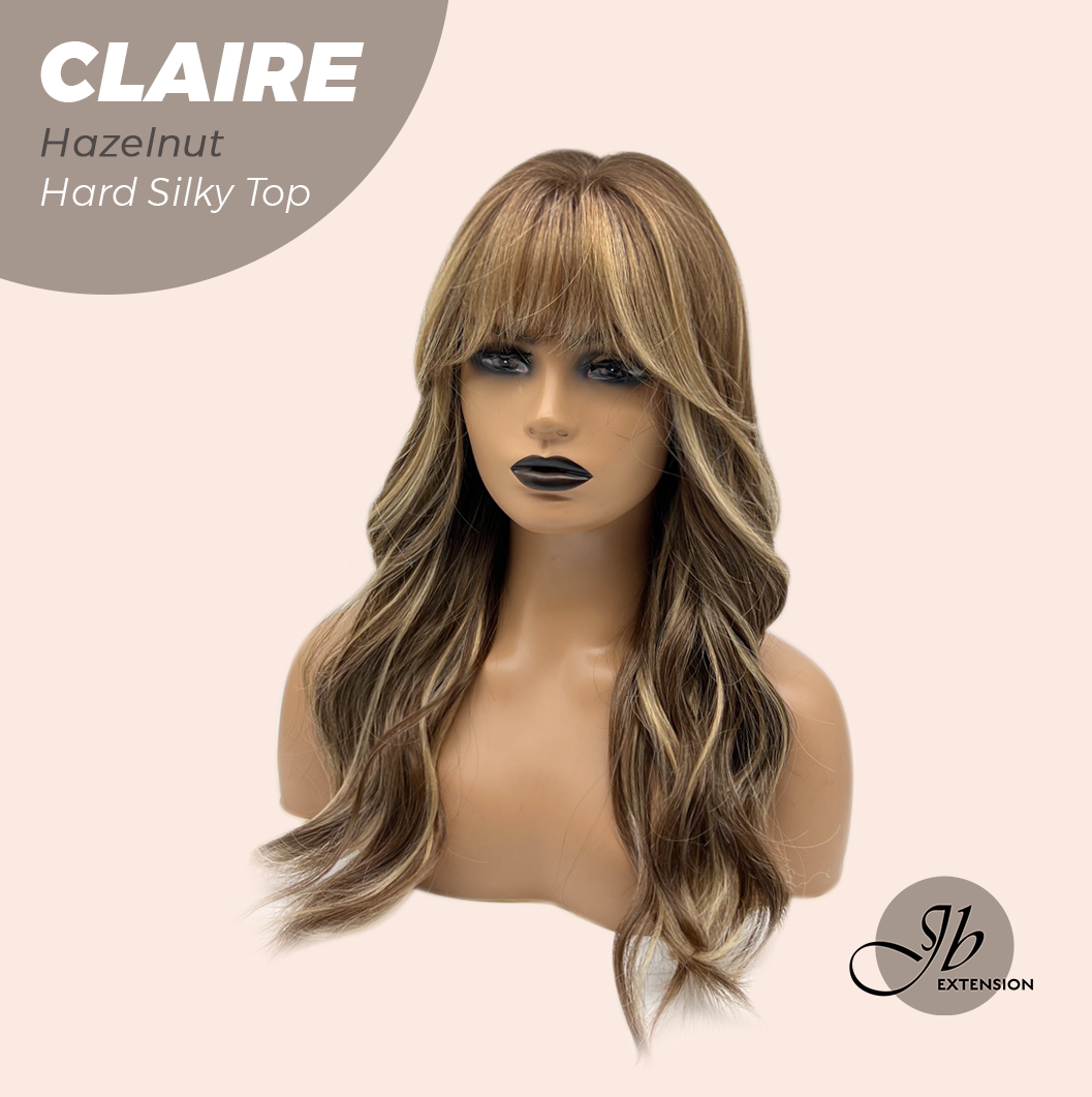 JBEXTENSION 22 Inches Scalpiana Hazelnut 3.5X4 Hard Silky Top Natural Scalp Effect Women Wig with Bangs CLAIRE SILKY TOP - HAZELNUT