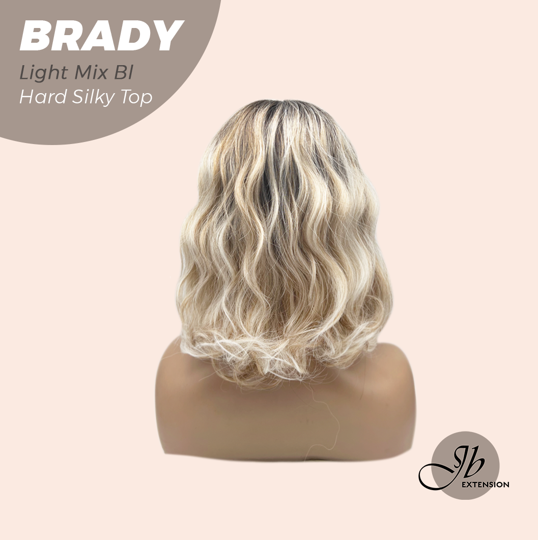 JBEXTENSION 12 Inches Scalpiana Wave Light Mix Blonde 3.5X4 Hard Silky Top Natural Scalp Effect Wig with Bangs BRADY LIGHT MIX BLONDE