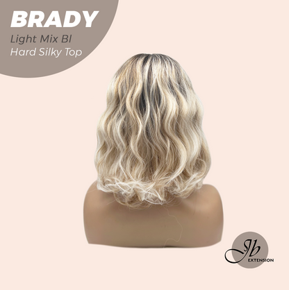 JBEXTENSION 12 Inches Scalpiana Wave Light Mix Blonde 3.5X4 Hard Silky Top Natural Scalp Effect Wig with Bangs BRADY LIGHT MIX BLONDE