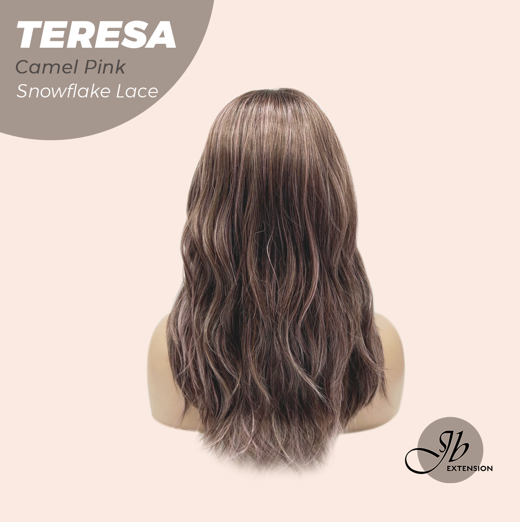 JBEXTENSION 18 Inches Camel Pink Pre-Cut Snowflake Lace Frontlace Glueless Wig TERESA CAMEL PINK【PERMATEASE】【BENDY EAR TABS】- M/L