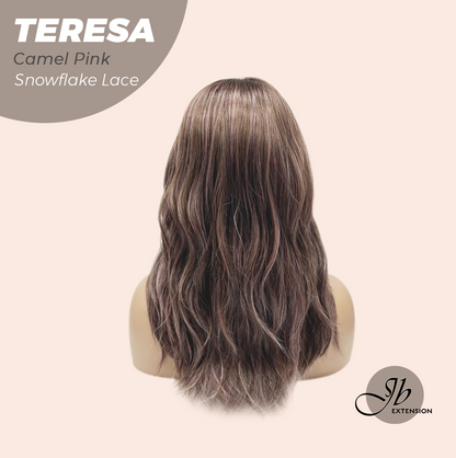 JBEXTENSION 18 Inches Camel Pink Pre-Cut Snowflake Lace Frontlace Glueless Wig TERESA CAMEL PINK【PERMATEASE】【BENDY EAR TABS】- M/L