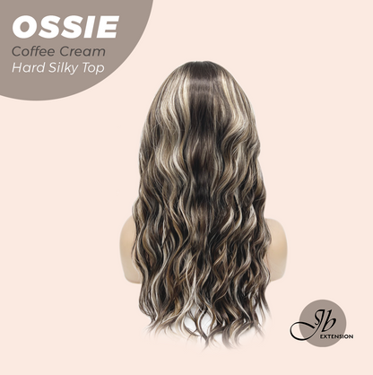 JBEXTENSION 22 Inches Scalpiana Long Wave Coffee Cream 3.5X4 Hard Silky Top Natural Scalp Effect Wig with Bangs OSSIE COFFEE CREAM