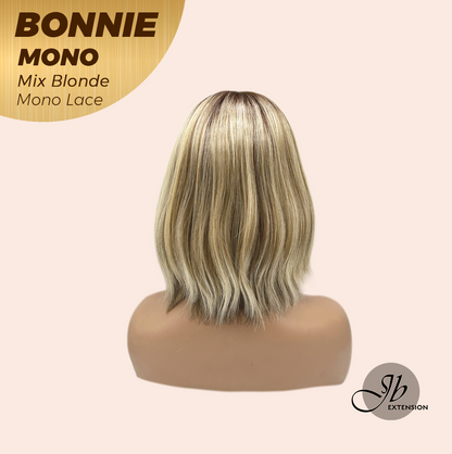 HOT OF SEASON - BONNIE MONO Full Monofilament Handmade Full Lace Full Hand Tied Wig 12 Inches Mix Blonde With Dark Root Mono Lace Handmade Futura Fiber Glueless Wig BONNIE MONO MIX BLONDE【BENDY EAR TABS】