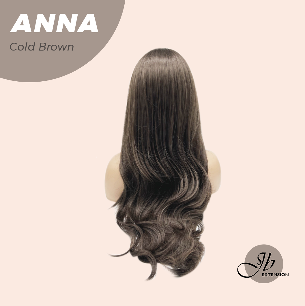 JBEXTENSION 28 Inches Long Curly Cold Brown Wig with Bangs ANNA COLD BROWN