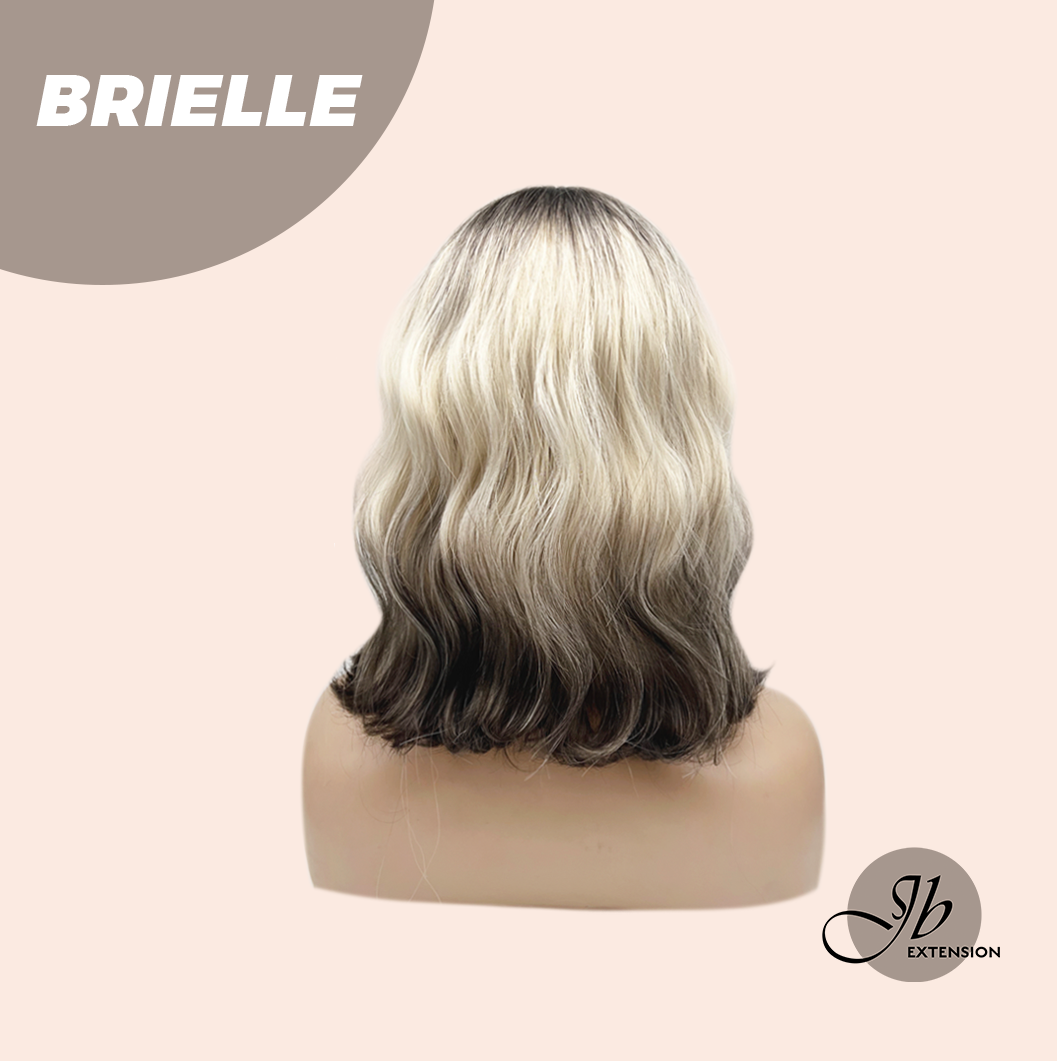 JBEXTENSION 12 Inches Bob Ombre Rooted Blonde Wavy Wig with Bangs BRIELLE