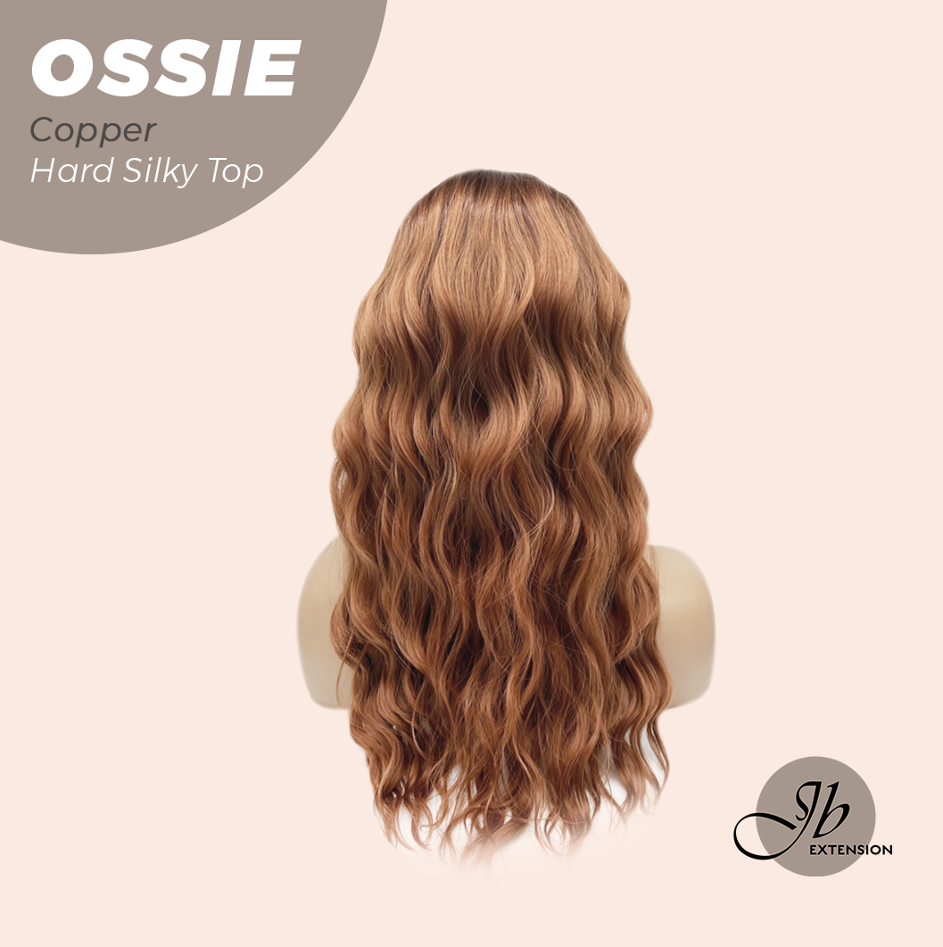 JBEXTENSION 22 Inches Scalpiana Long Wave Copper 3.5X4 Hard Silky Top Natural Scalp Effect Wig with Bangs OSSIE COPPER