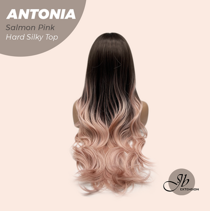 [FINAL SALE] JBEXTENSION 28 Inches Scalpiana Long Curly Salmon Pink 3.5X4 Hard Silky Top Natural Scalp Effect Wig ANTONIA SALMON PINK