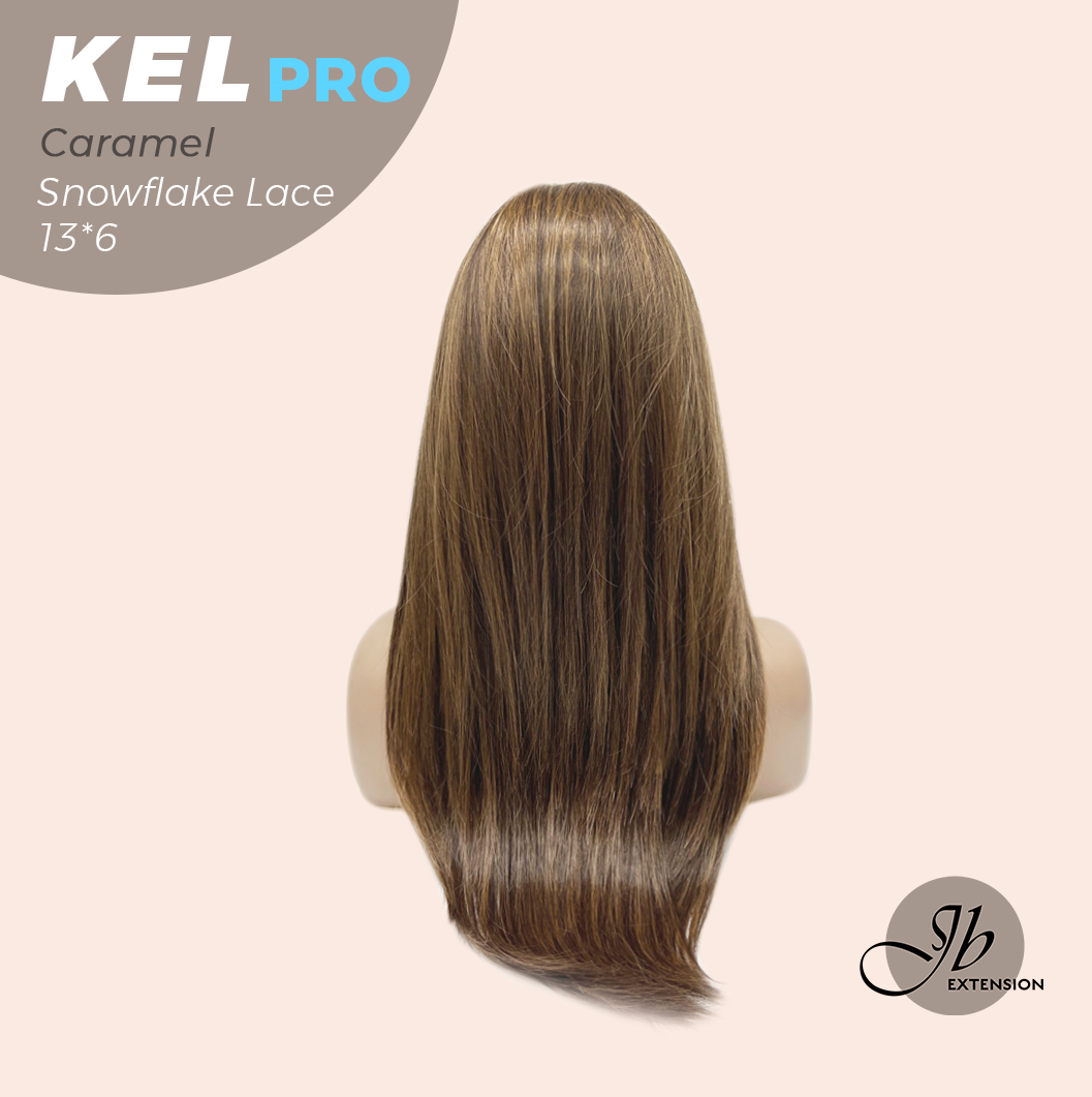 JBEXTENSION 22 Inches Caramel Pre-Cut 13X6 Free Part Snowflake Lace Frontlace Glueless Wig KEL PRO - CARAMEL【BENDY EAR TABS】