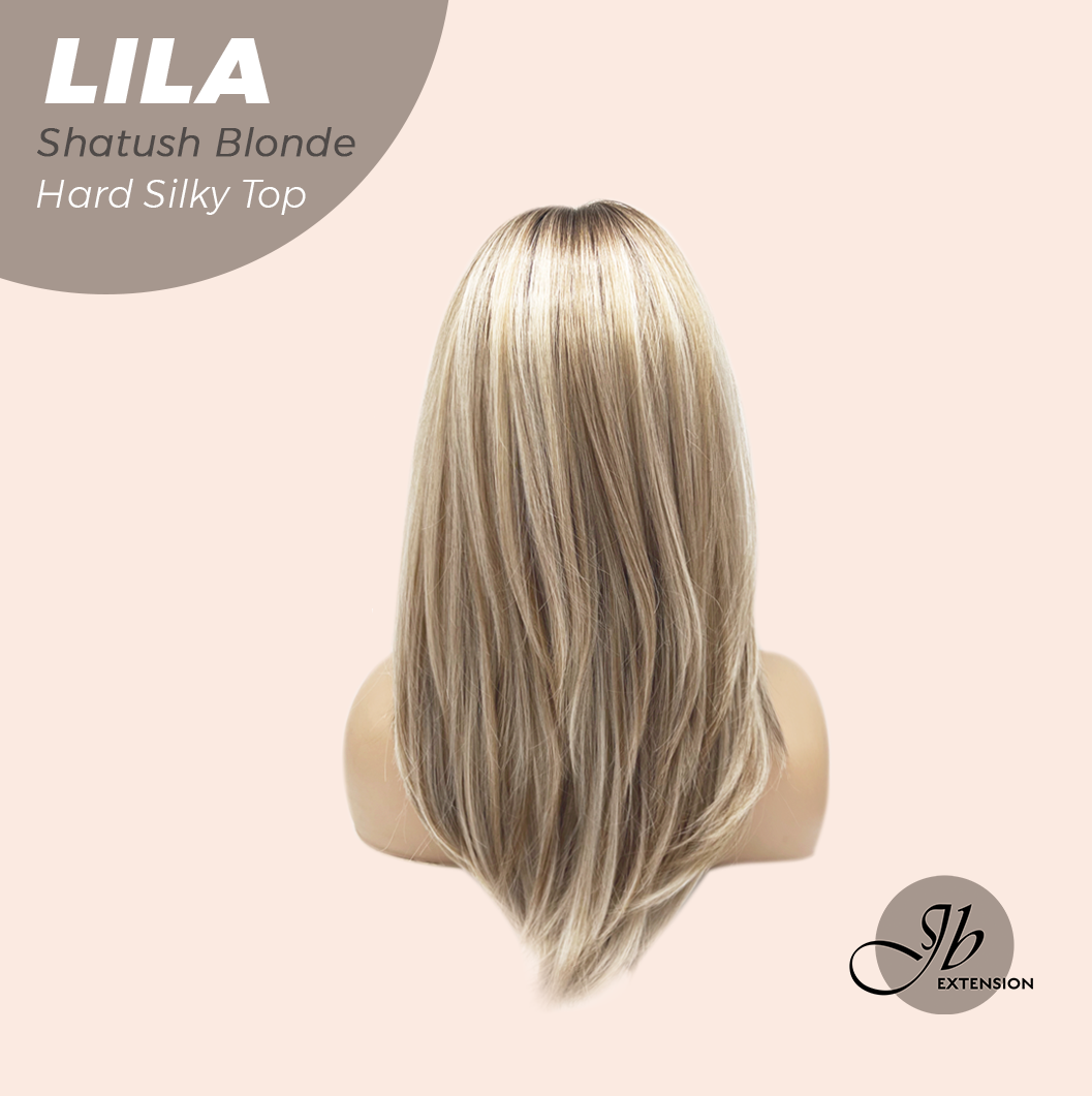 JBEXTENSION 20 Inches Scalpiana Shatush Blonde Wolf Cut 3.5X4 Hard Silky Top Natural Scalp Effect Wig With Bangs LILA SHATUSH BLONDE