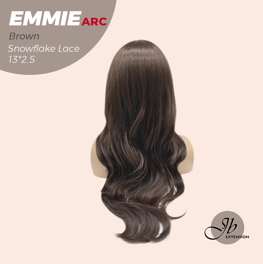 JBEXTENSION 26 Inches Long Curly Brown Pre-Cut Arc Snowflake Lace Frontlace Glueless Wig EMMIE ARC - BROWN【BENDY EAR TABS】